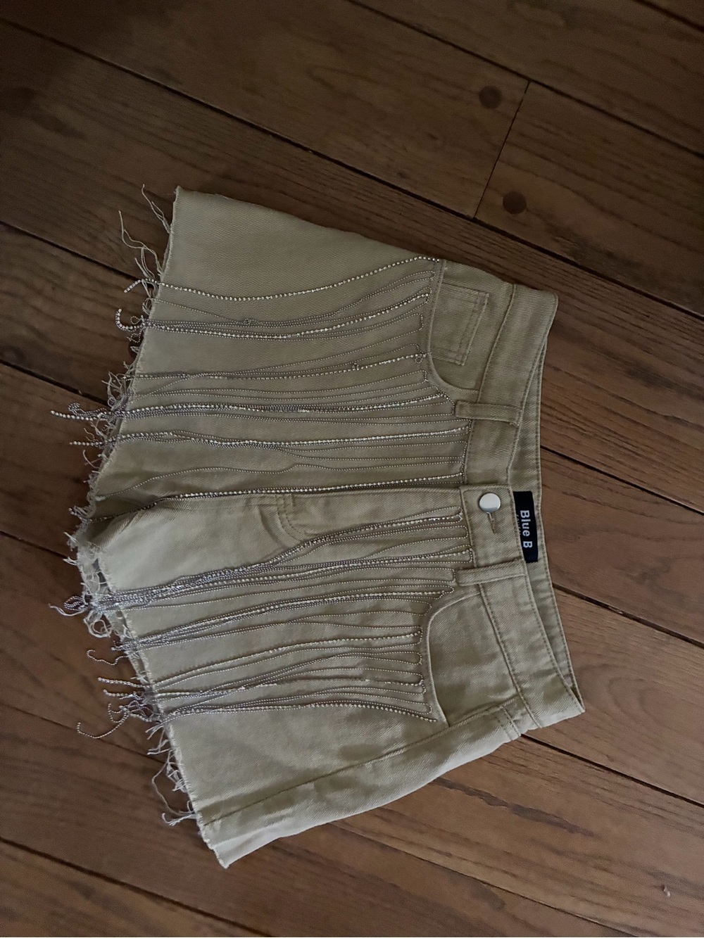 Beginning Boutique Tan Fringe Embellished Jean Shorts